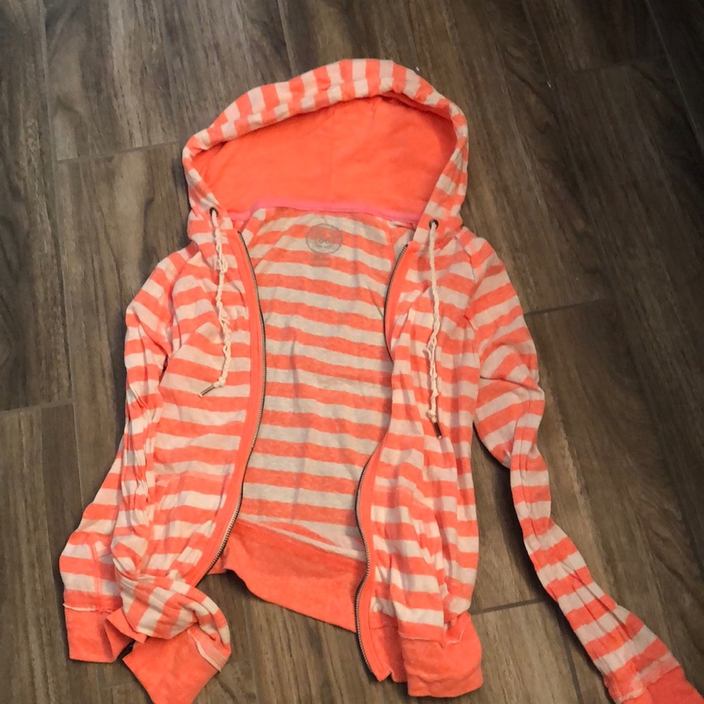 So neon orange striped hoodie